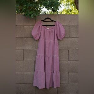 Worth Collective Nina 100% Cotton Gingham Tiered Midi Dress in Red/White